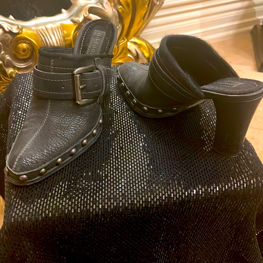 New Apepazza clogs with gun metal grey buckle and studs around toe